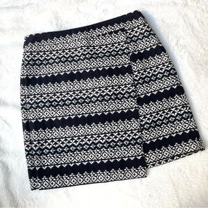 Loft Petite Woven Black & White Geometric Pattern Faux Wrap Mini Pencil Skirt